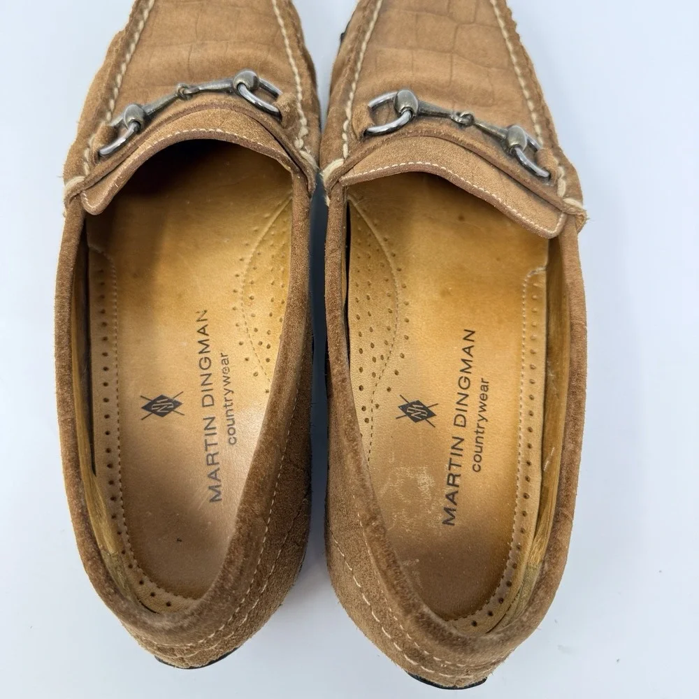 Martin Dingman Croc Embossed Suede Bit Loafers Mens 8.5 M Brown Cognac Driving